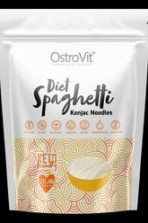 OstroVit Diet Spaghetti Konjac Noodles packaging, low-calorie, gluten-free, keto-friendly, and vegan pasta alternative.